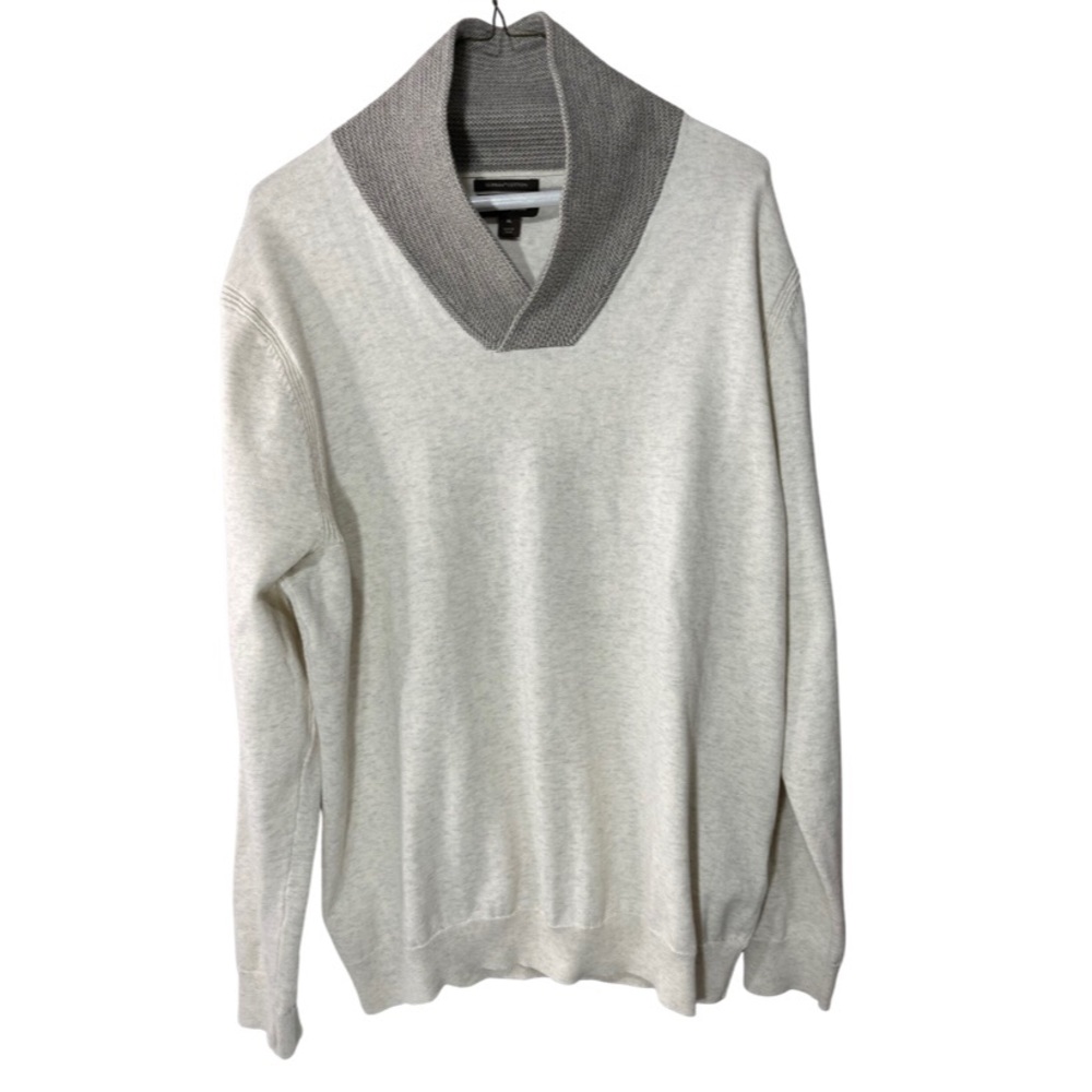 TASSO ELBA 100% Supima Cotton Contrast V-Neck Long Sleeve Sweater Beige Size XL